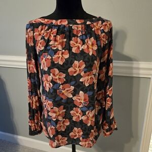 Loft Mp sheer floral long sleeve top